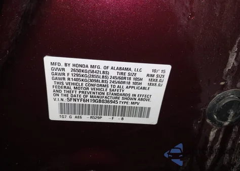 2016 Honda Pilot Lx z USA, uszkodzony, nr VIN 5FNYF6H19GB036945